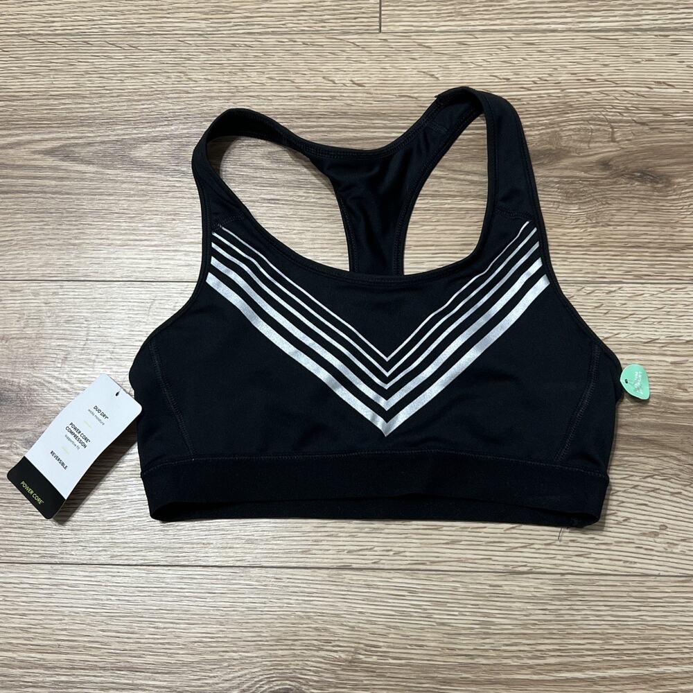 NWT Champion Women’s Black Silver Medium Support Sports Bra Size Small (A38)